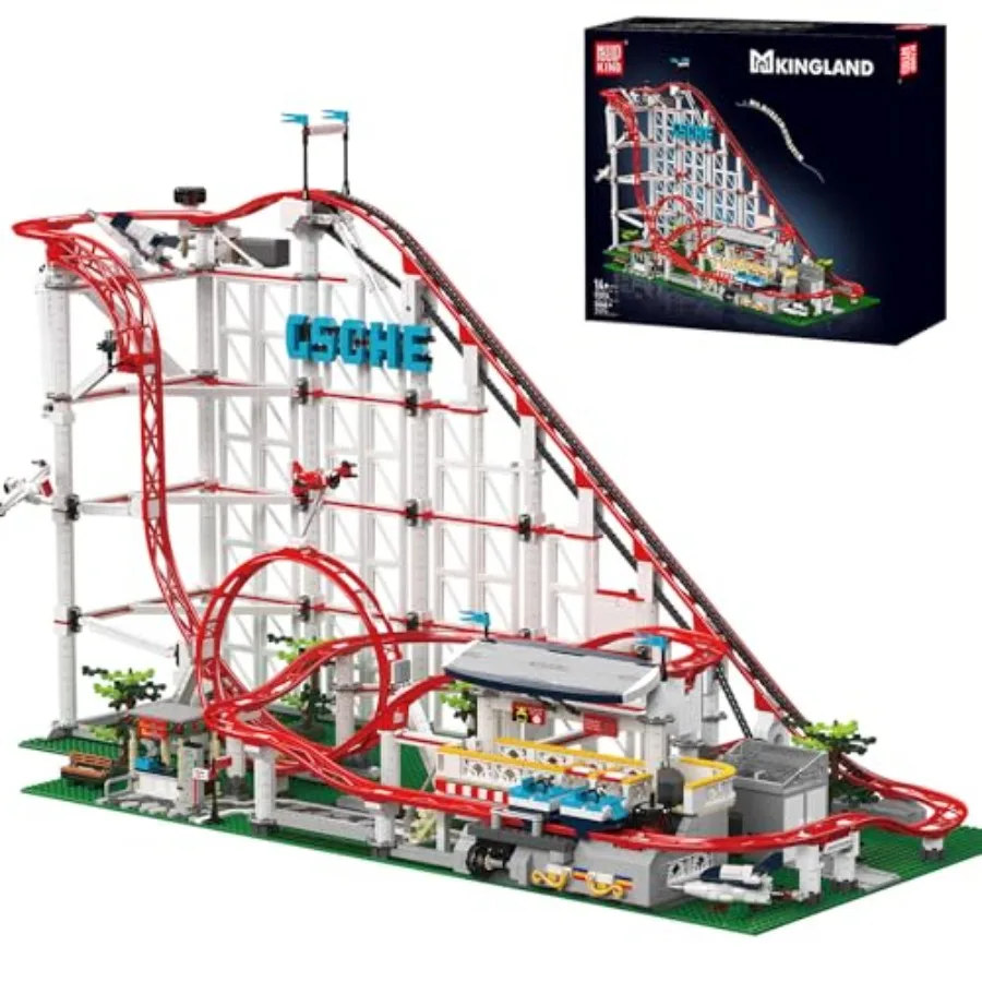 

Amusement Park Roller Coaster Building Kit: ABS Plastic, Red-Black, Motorized Track Construction with 3646 Pieces for Adult Hob