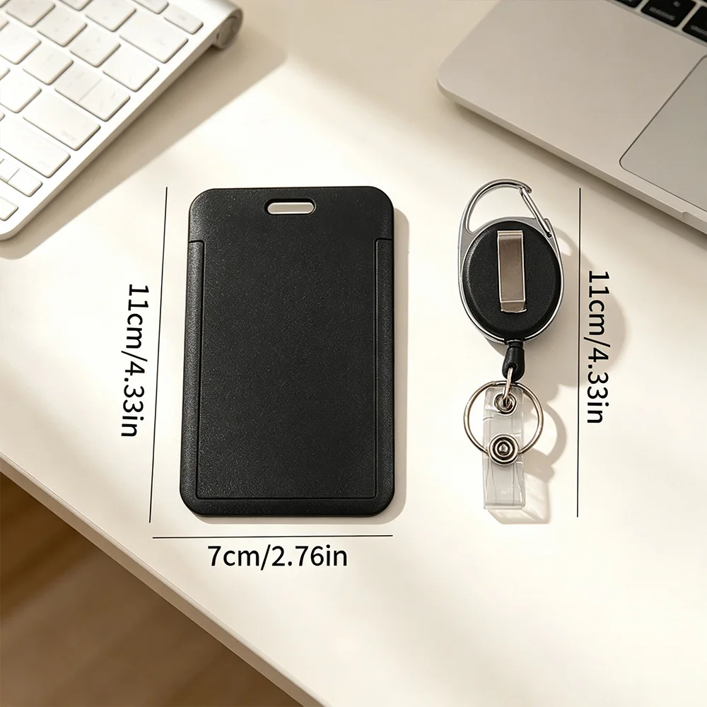 Retractable Badge Reel PU Leather Card Holder 2Pcs Anti-Lost ID Sleeve Student Campus Card Bus Pass Meal Access Control Card Pro