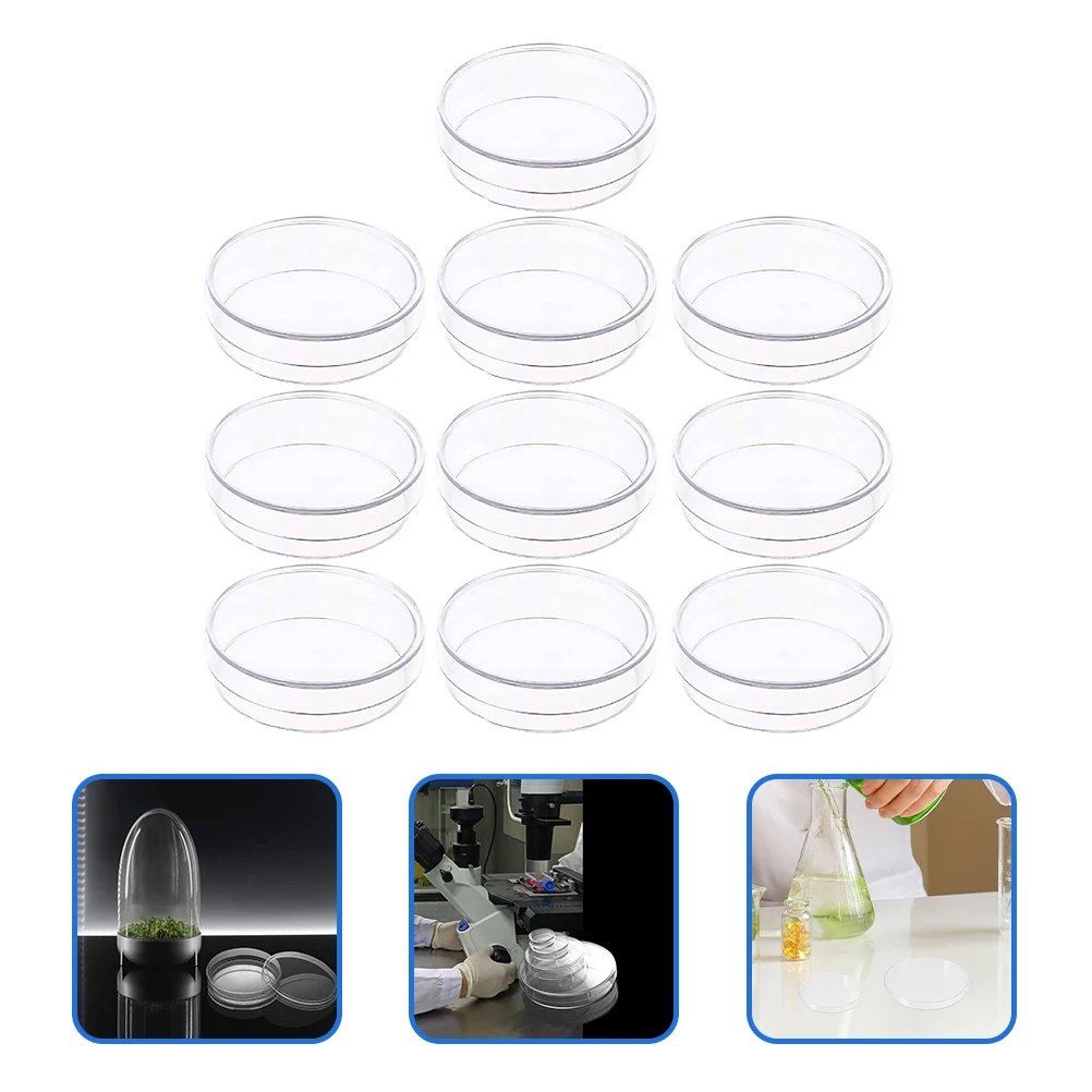 10 Pcs Petri Dish with Lid Glass Plates Laboratory Glassware Dishes Equipment Cell Culture