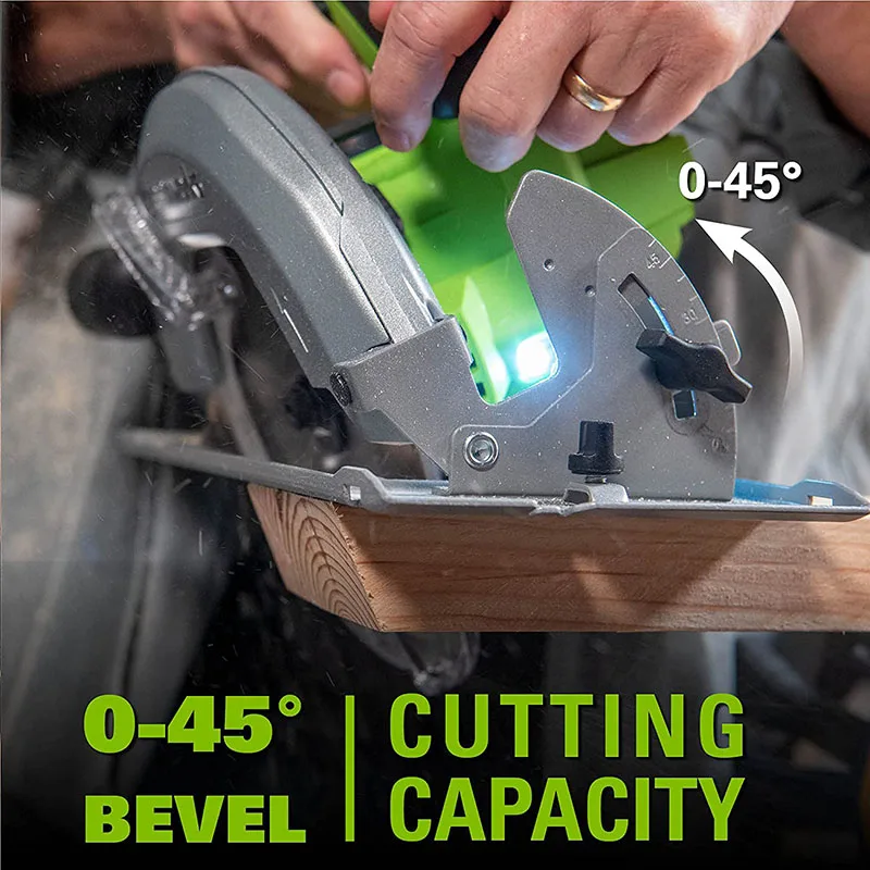 Greenworks 24v brushless 7.25 "circular viu 0-45 ° chanfro cortou a capacidade com led