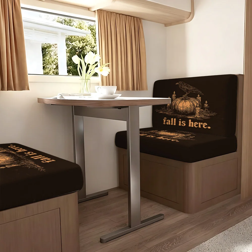2pcs Vintage Fall Is Here Crow Pumpkin RV Dinette Booth Seat Cover Stretch Camper Bench Cushion Slipcover Farmhouse Autumn Decor