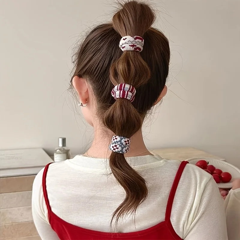 4 Stück böhmische Haargummis für Frauen, weiche elastische Haarbänder, Hahnentrittmuster und Stammesmuster, Haarschmuck, Pferdeschwänze, Dutts und Zöpfe – Detail 4