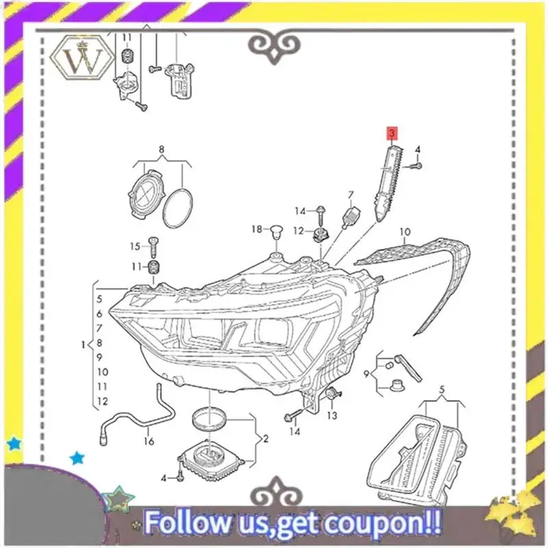 

ABXV-2 шт. модуль светодиодных плат DRL для фар с радиатором 83A941475A для Q3 Sportback 2019-2023, источник дневных ходовых огней