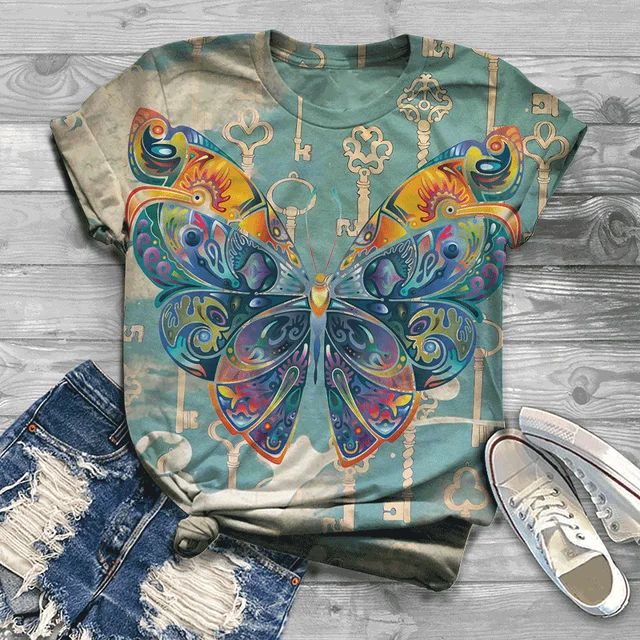 

Butterfly 3D Printed T Shirt Women's T-Shirts For Ladies Girls Casual Streetwear Harajuku Tops Female Clothing Y2k Tee Camisetas