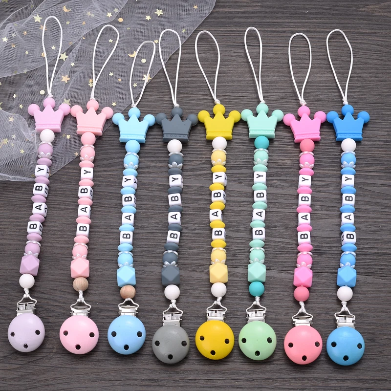 Clips de silicona para chupete con nombre personalizado para bebé, cadena de dentición hecha a mano, mordedor para niños pequeños, juguetes para masticar