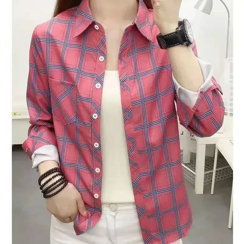 2024Spring and Autumn New College Style Women\'s Long sleeved Bottom Top Cardigan Long sleeved Fashion Plaid Shirt