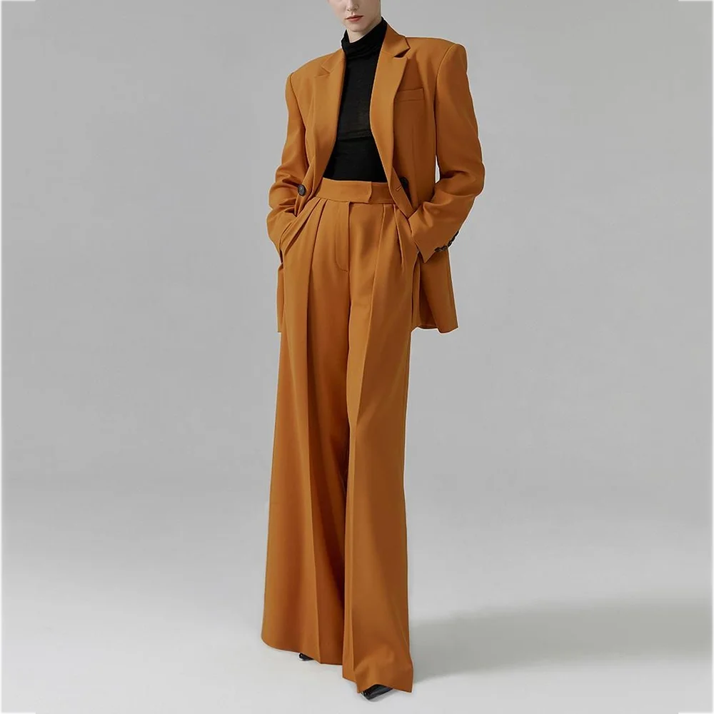 

Профессиональный костюм для женщин, стильный двубортный прямой деловой костюм с зубчатыми лацканами, высококачественный офисный женский деловой комплект