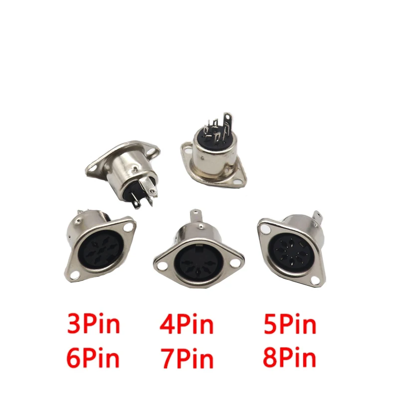 【5PCS】Iron shell socket binaural large S terminal DIN female 3PIN 4PIN 5PIN 6PIN 7PIN 8PIN  core PIN connector