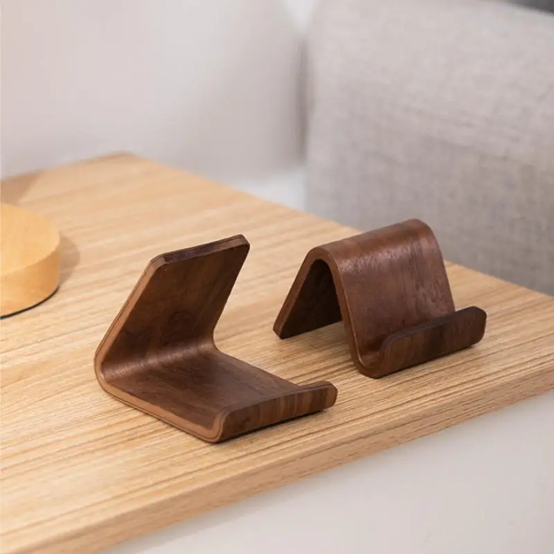 の＃ Creative Home Office Desktop Decor Walnut Wood Phone Holder Stand Multifunctional Wood Front Desk Business Card Display Rack view 4