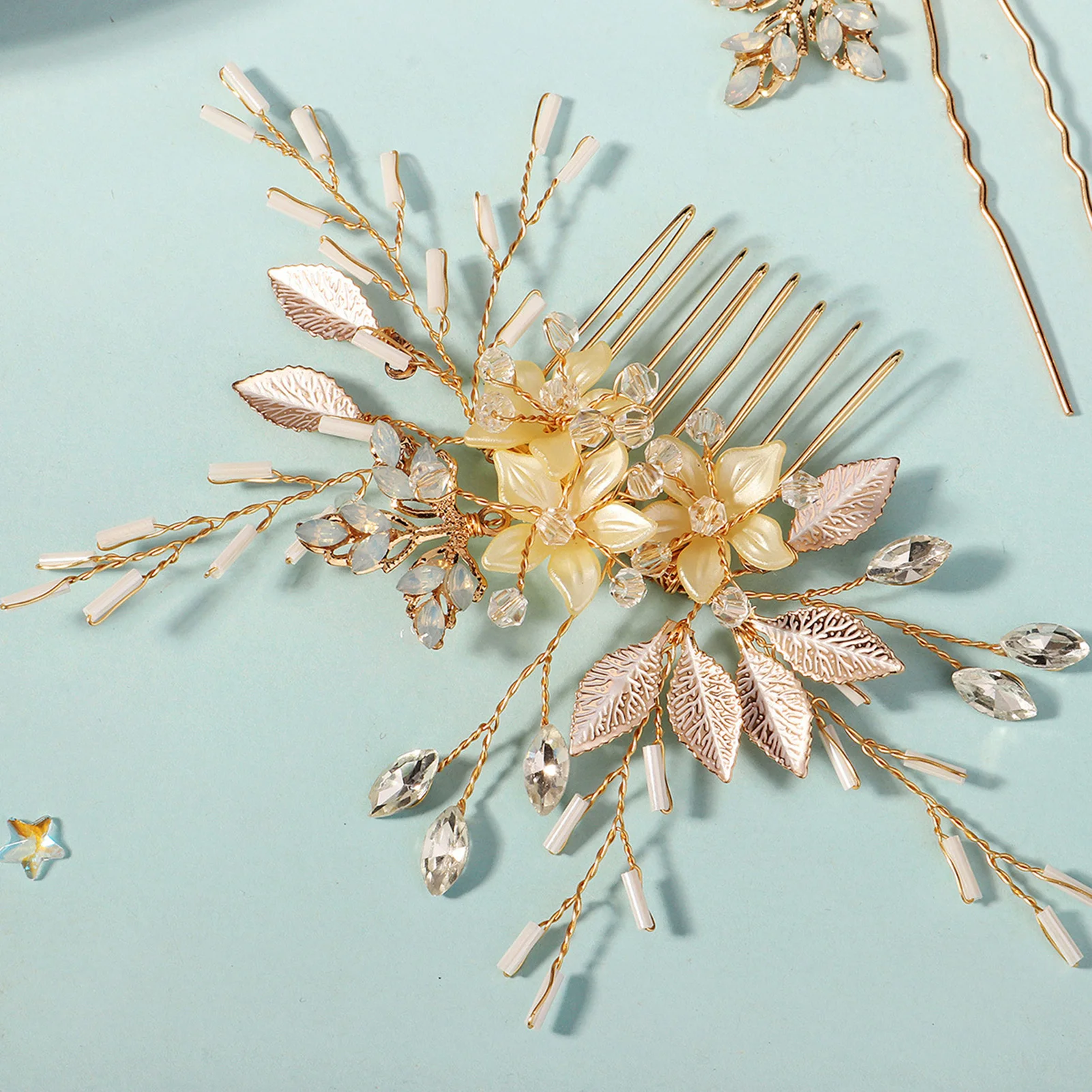 

Wedding Hair Comb Leaf Flower Bridal Headpiece Pearl Rhinestone Hair Clips Head Jewelry Headwear Wedding Hair Accessories