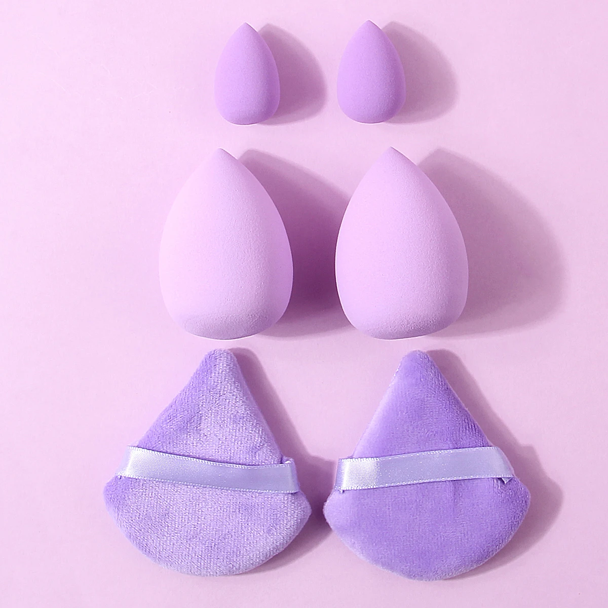 Juego de esponjas de maquillaje moradas de 6 uds, huevos de esponja de tamaño de alta resistencia y esponjoso de polvo suave en forma de abanico, herramientas profesionales de maquillaje facial