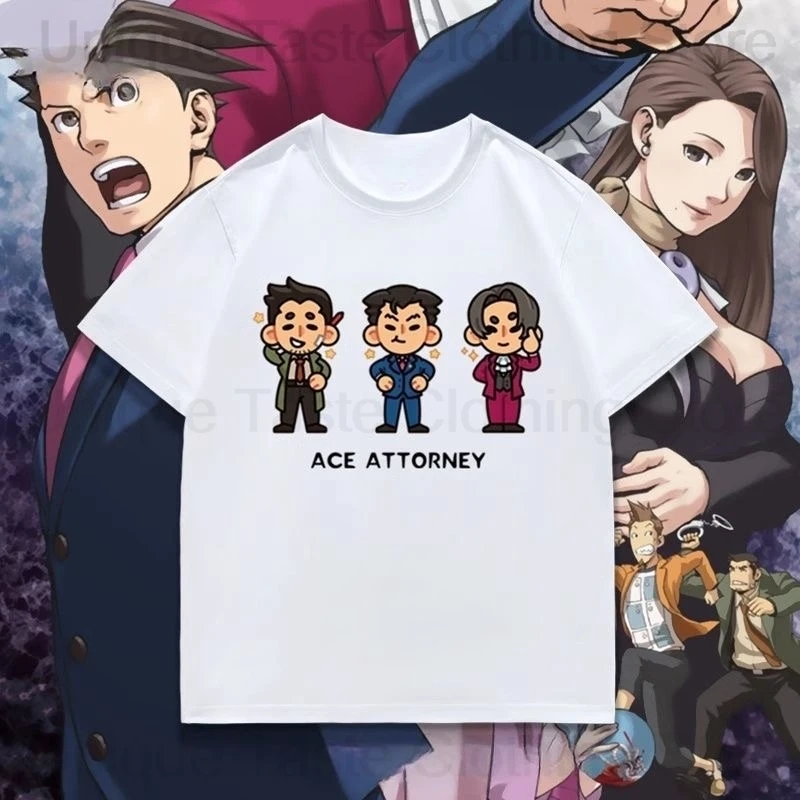 Ace Attorney T Shirt Phoenix Wright Miles Edgeworth Apollo Justice Cartoon T-shirt Men Women Summer Cotton Short Sleeve Tee Tops