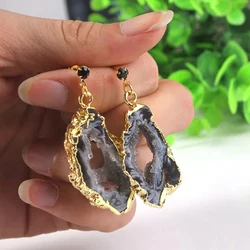 XSM Irregular Shape Drop Earrings Natural Slice Geode Agates Crystal Rock Gorgeous Earrings for Women Charms Ear Stud Jewelry