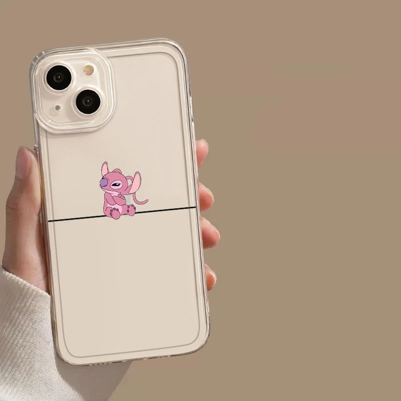 Funny Disney Angel Stitch kawaii Couple Phone Cases For iPhone 16 15 14 12 11 Pro MAX XS XR 7 8 Plus Cartoon iPhone 13 Case Y2k