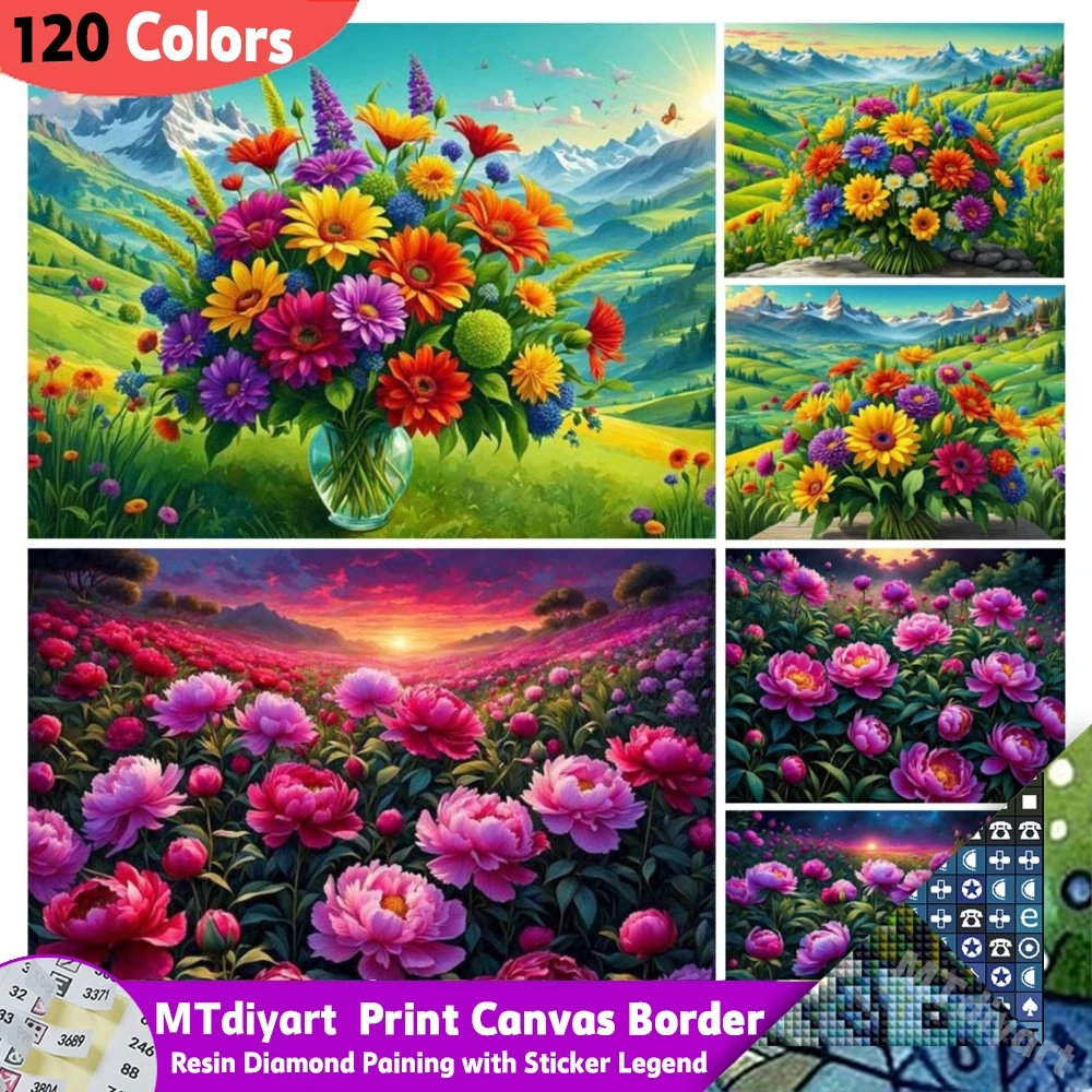 120 Colors Resin Diamond Painting Colorful Flower Vase With Sticker Legend Kits New Collection Art Mosaic Peony Picture Kits