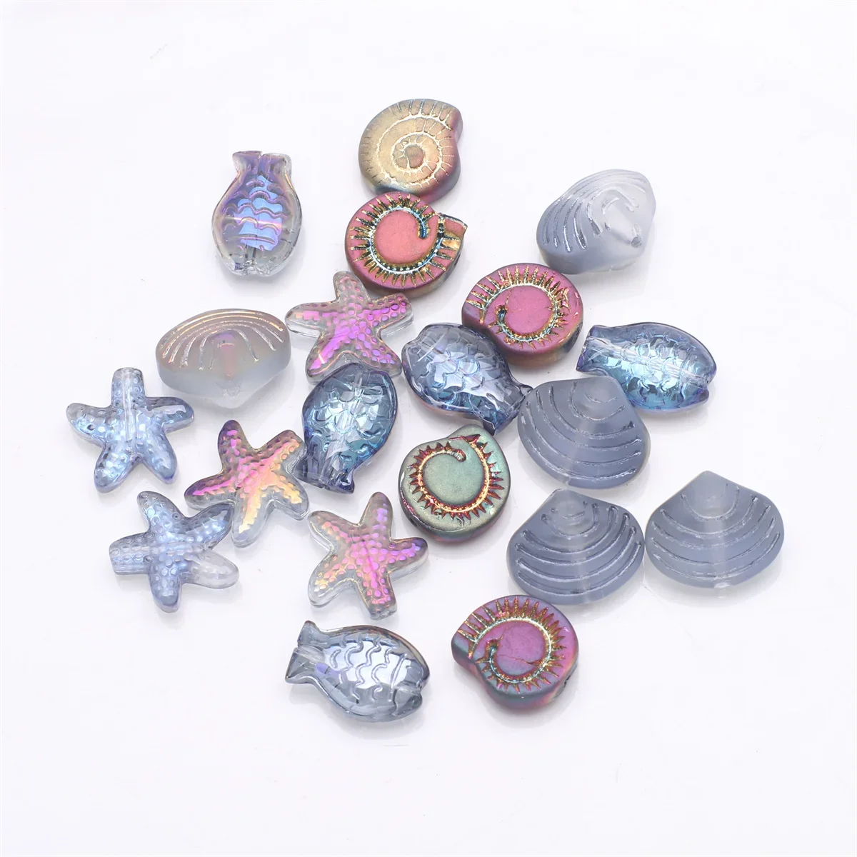 20Pcs Mixed Starfish /Snail /Shell /Small Fish Crystal Glass Pendants Beads DIY Making Earing Necklace Waist Jewelry Accessories