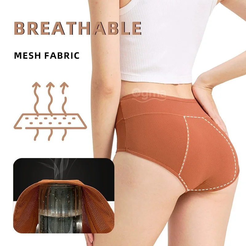 Women's 3-Layer Fast Absorption Mid Waist Period Panties Leakproof Breathable Underwear For Period Days image 3