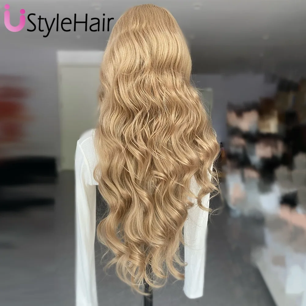 UStyleHair Blonde Lace Front Wig Synthetic Long Body Wave Wigs Heat Resistant Fiber Hair Natural Hairline Daily Use Cosplay