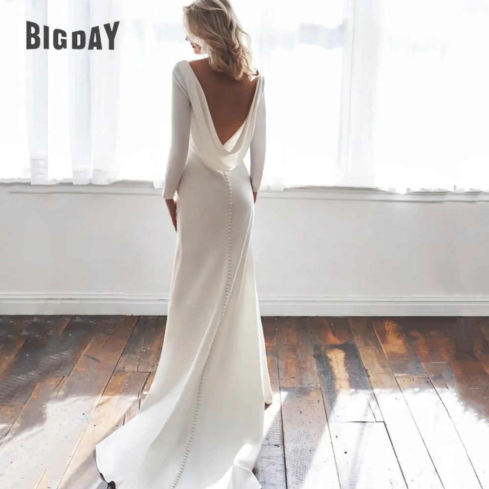 

White Mermaid Back Cowl Wedding Dresses O-neck Beach Backless Bridal Party Gown vestido de novia Sweep Train свадебное платье