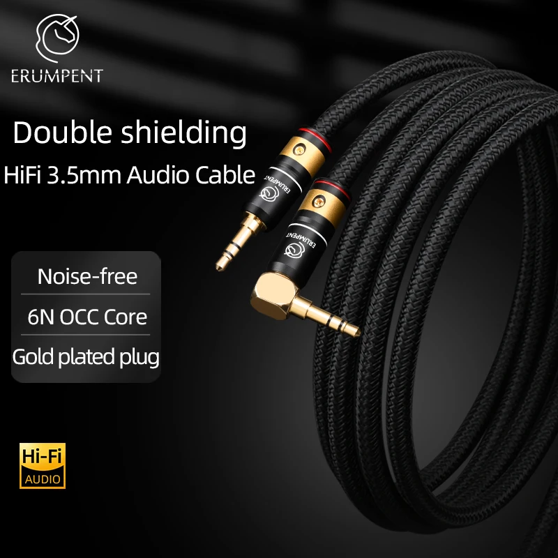 ERUMPENT Hi-end HiFi 3.5mm Aux Audio Cable 6N OCC Core High Fidelity 3.5mm Male to Male Interconnect Wire for Phone Amplifier