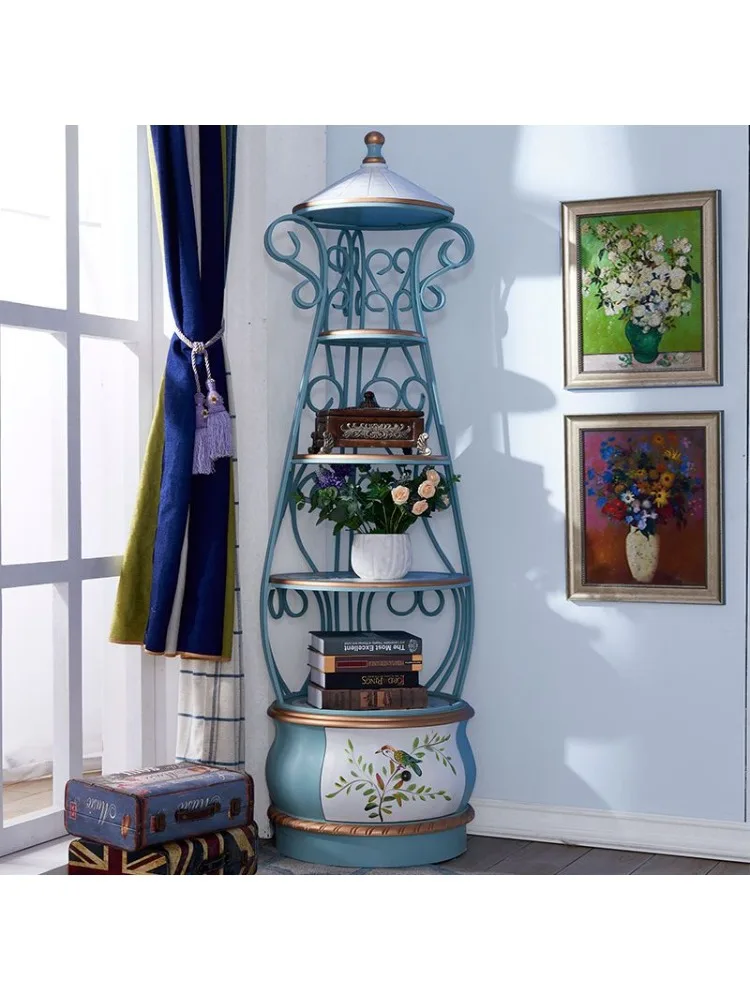 American retro painted flower stand, living room rack, balcony floor-to-ceiling multi-layer decorative rack
