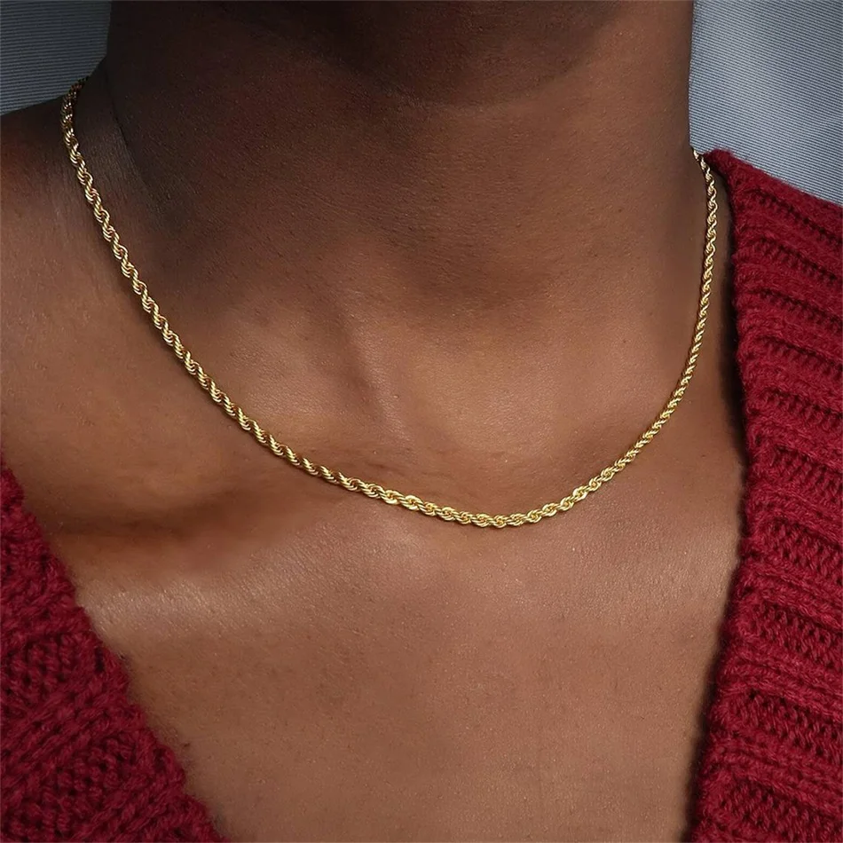 Visunion Twisted Rope Chain Necklaces Gold color Stainless Steel Chains Necklaces for Women Men Fashion accessories gifts