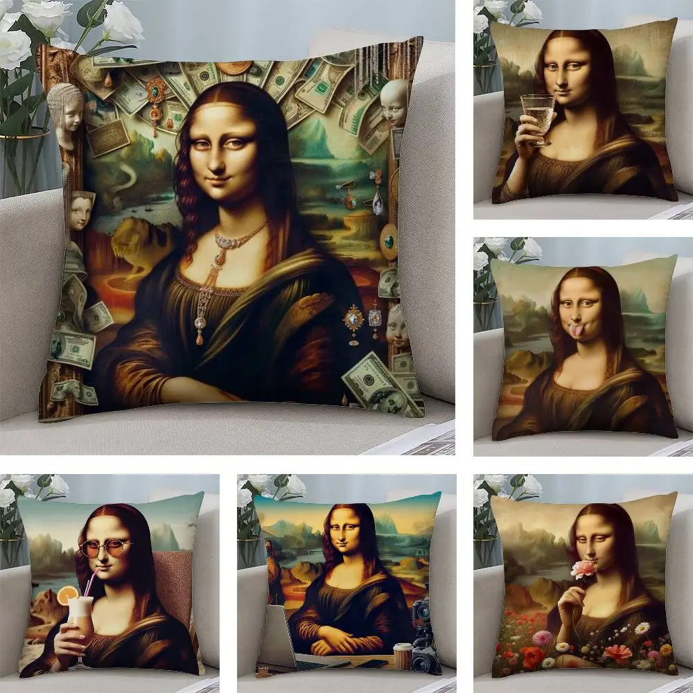 

Современное искусство Забавная наволочка Мона Лиза плюшевая ткань мягкий двухсторонний принт наволочка для дивана наволочки