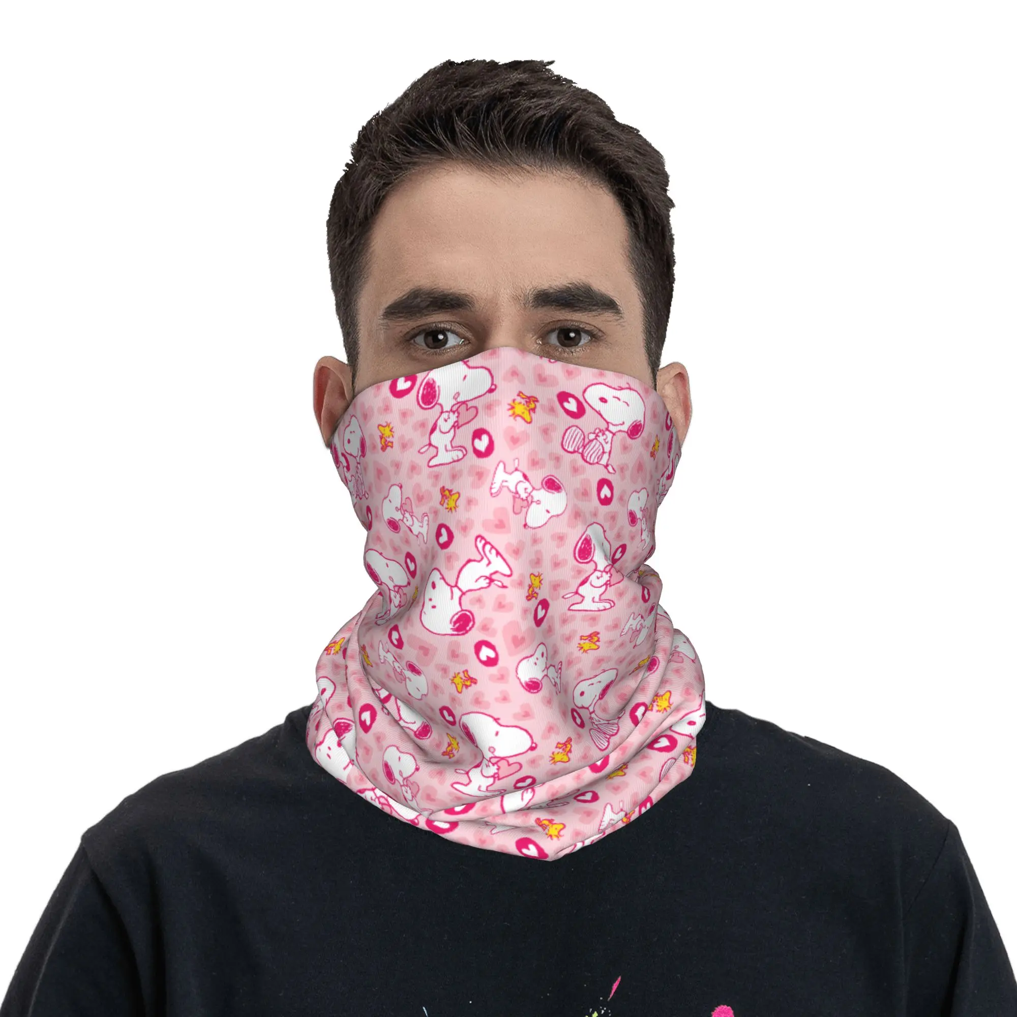 Snoopys Woodstock Pink Hearts Pattern Bandana Neck Gaiter Printed Mask Scarf Multifunctional Balaclava Fishing Adult All Season