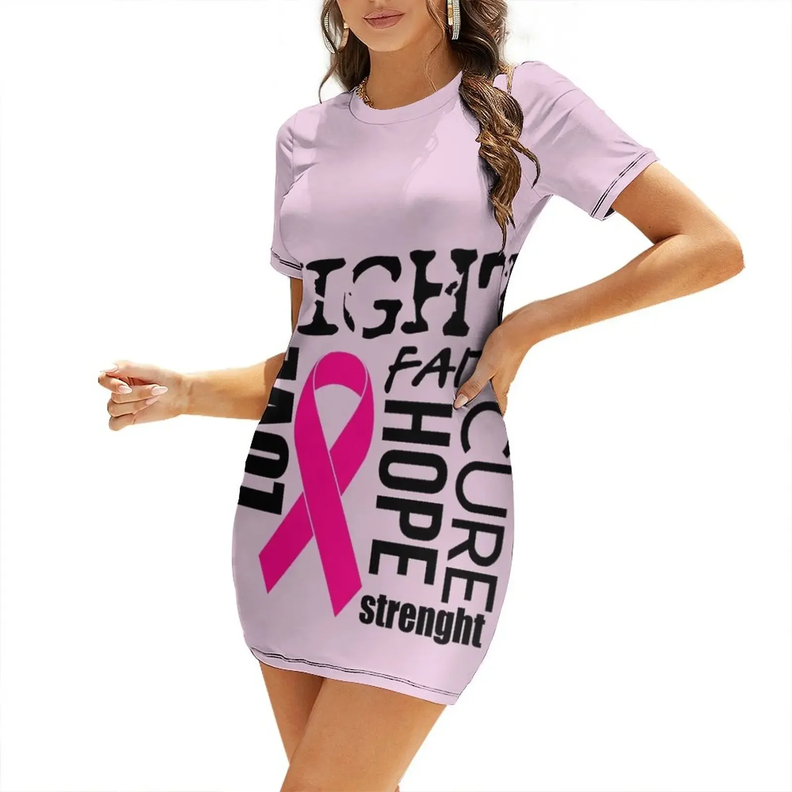 Camiseta motivacional contra câncer de mama vestido de manga curta vestido de verão vestido feminino 2025 vestidos elegantes para mulher