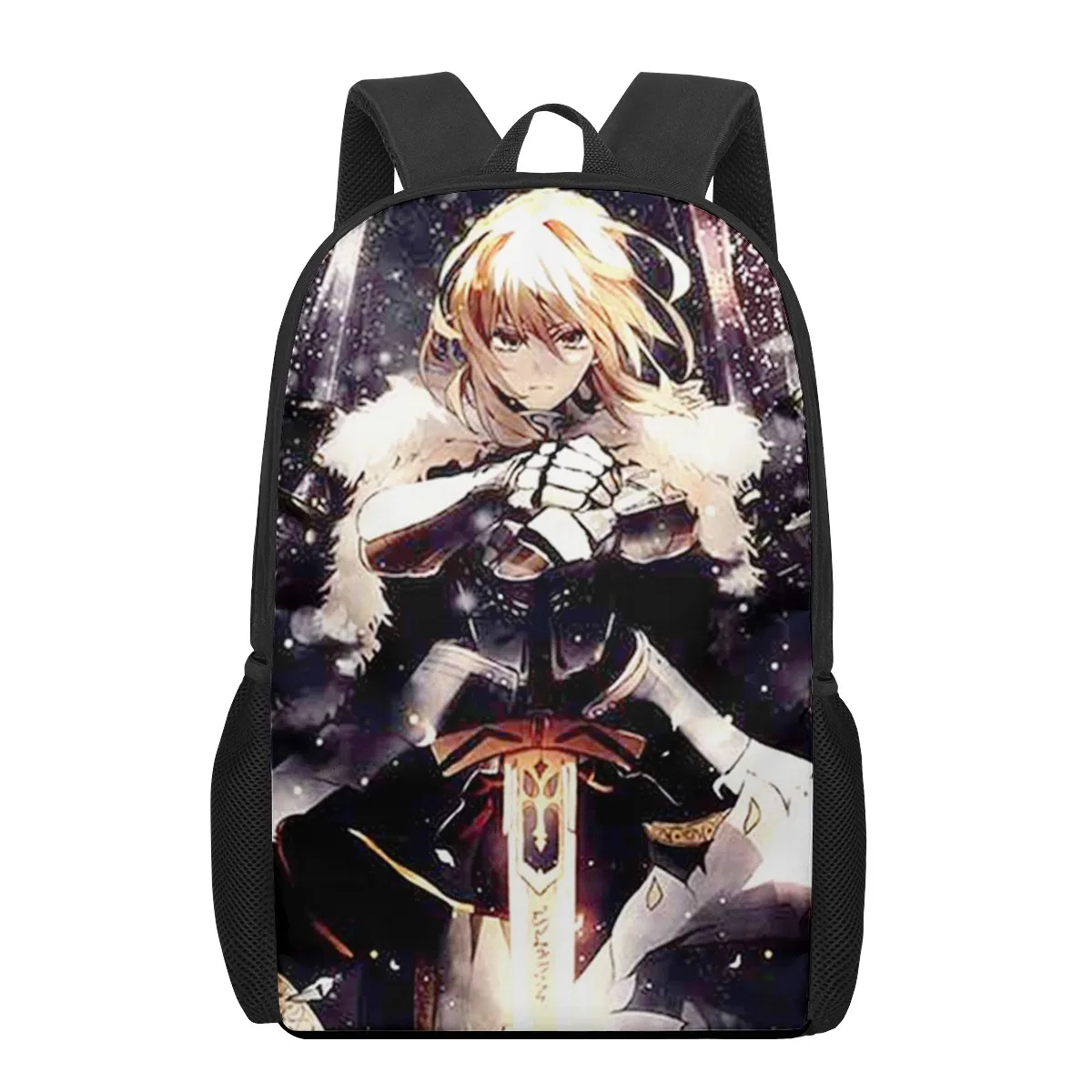 Mochila escolar con patrón 3D de Anime Fate saber para niños, niñas y niños, bolsas de libros informales, mochila para niños y niñas, mochilas escolares