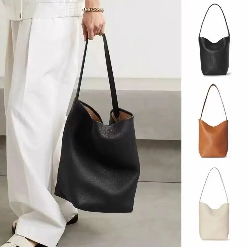 

Korean Fashion Tote Bag Lychee Texture Bucket Bag For Women Vintage High Quality Shoulder Bag Large Capacity Shopping Handbag