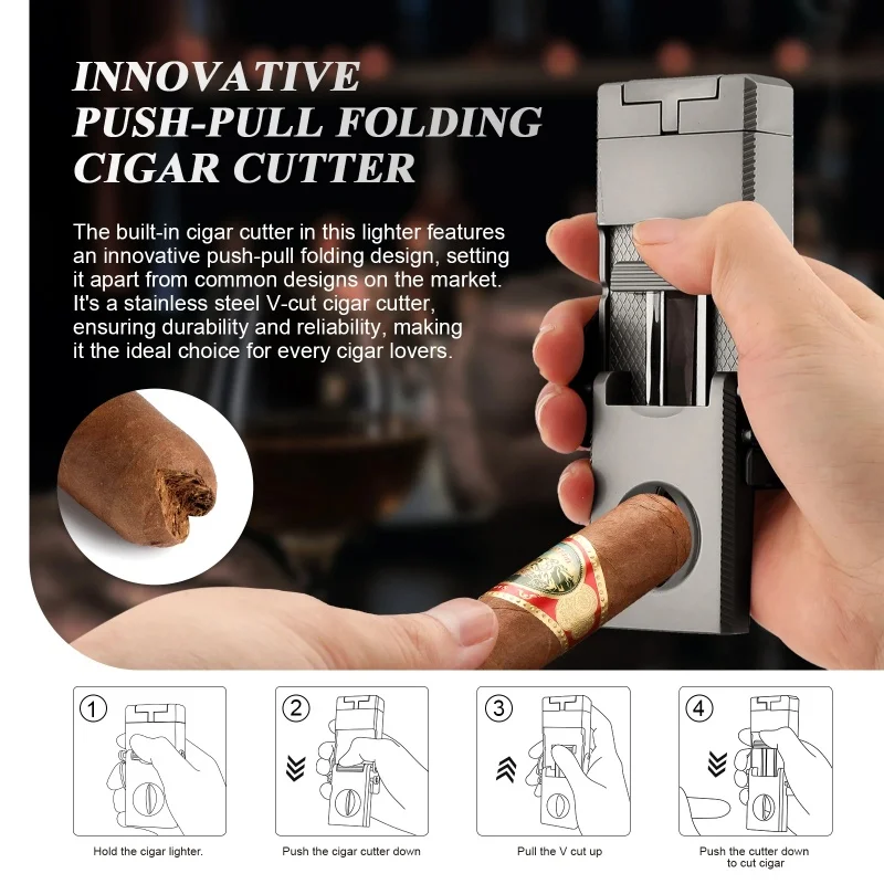 Luxury Cigar Turbo Lighter Torch Jet Windproof Butane Gas Lighter V Cutter Cigar Accessories Cigar Holder Cigar Punch Men\'s Gift