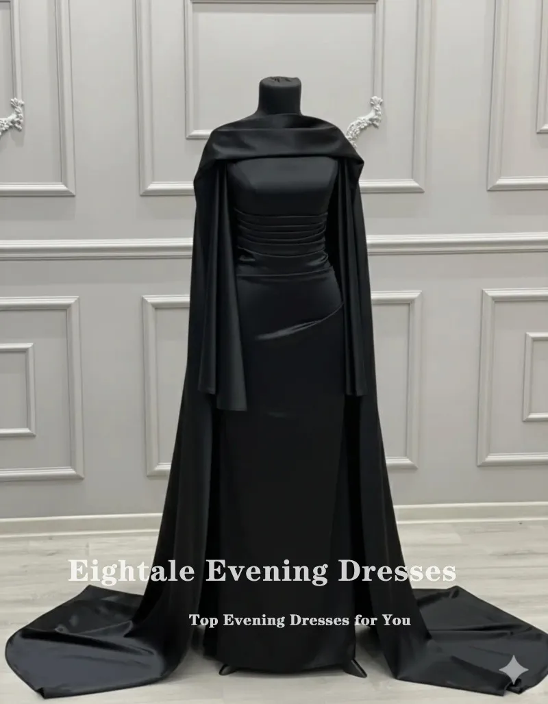 Eightale Arabic Wedding Dress Customized O-Neck Bridal Gown Long Sleeves with Detachable Scarf Muslim Black Bride Party Dress