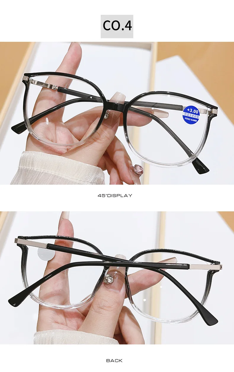 Frauen Lesebrille Große Lila Rahmen Presbyopie Brille Marke Design Anti Blaues Licht Computer Brille Zum Lesen + 1,0 + 1,5 – Detail 5