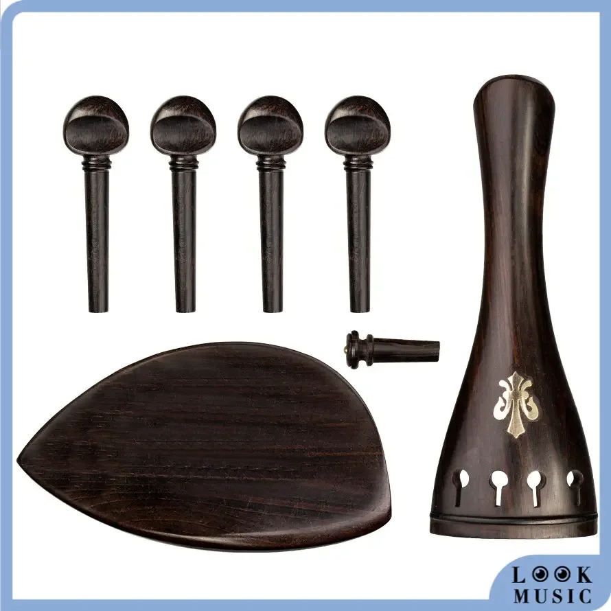 LOOK 4/4 Violin Chinrest Ebony Wood with Tuning Peg Tailpiece Tailgut Endpin For Violin Accessories Kit Violino Profissional