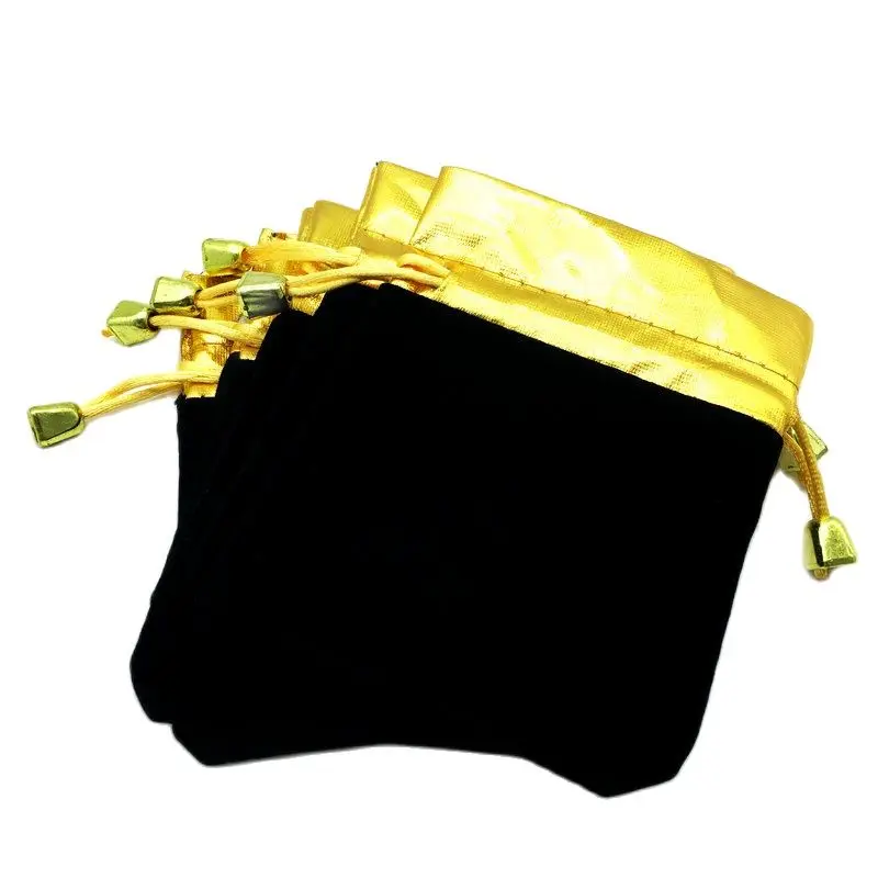 50Pcs/Lot7*9cm Gold and Black Flannel Jewelry Bags