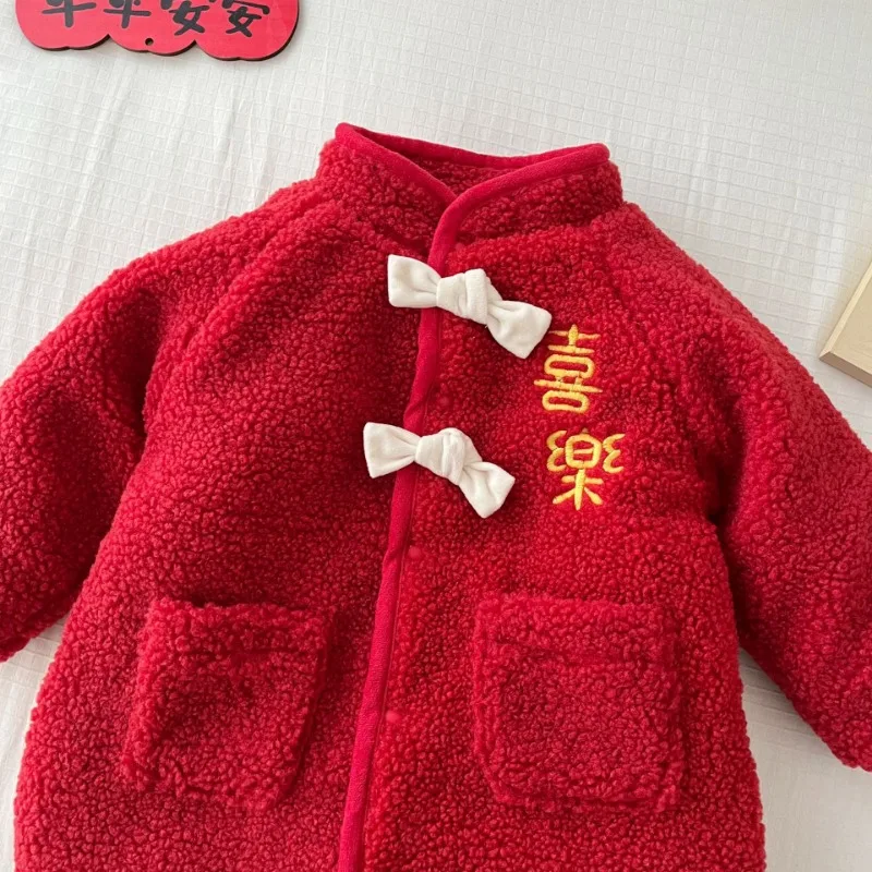 Baby New Year Clothes for 0-2 Years Old Winter Newborn Red Jumpsuit One Year Old Dress Chinese Style Clothing Infant