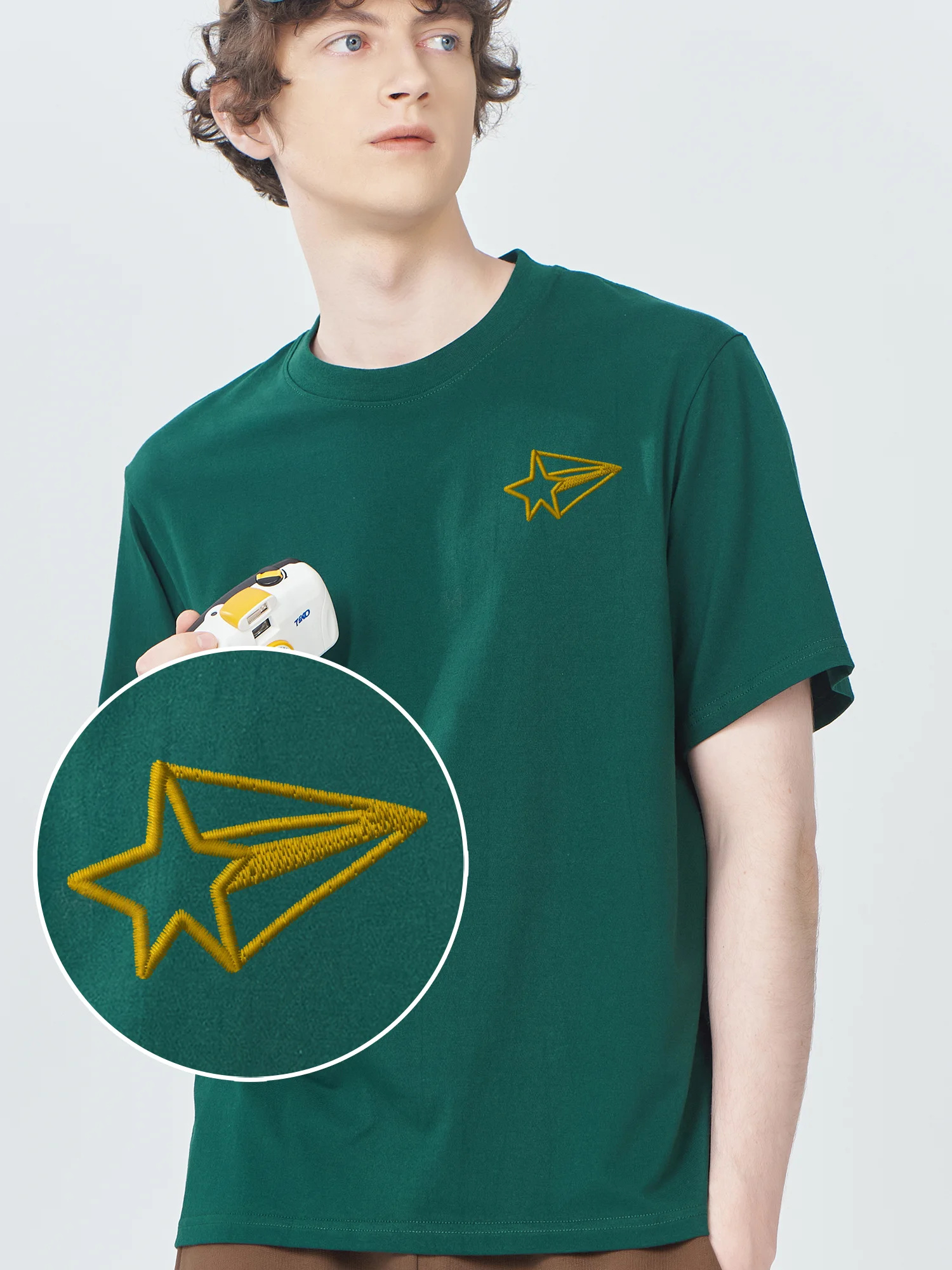 

Yellow Star Embroidered Tshirt 100% Cotton Embroidery T-Shirts Brand Clothing Shirts For Men Street