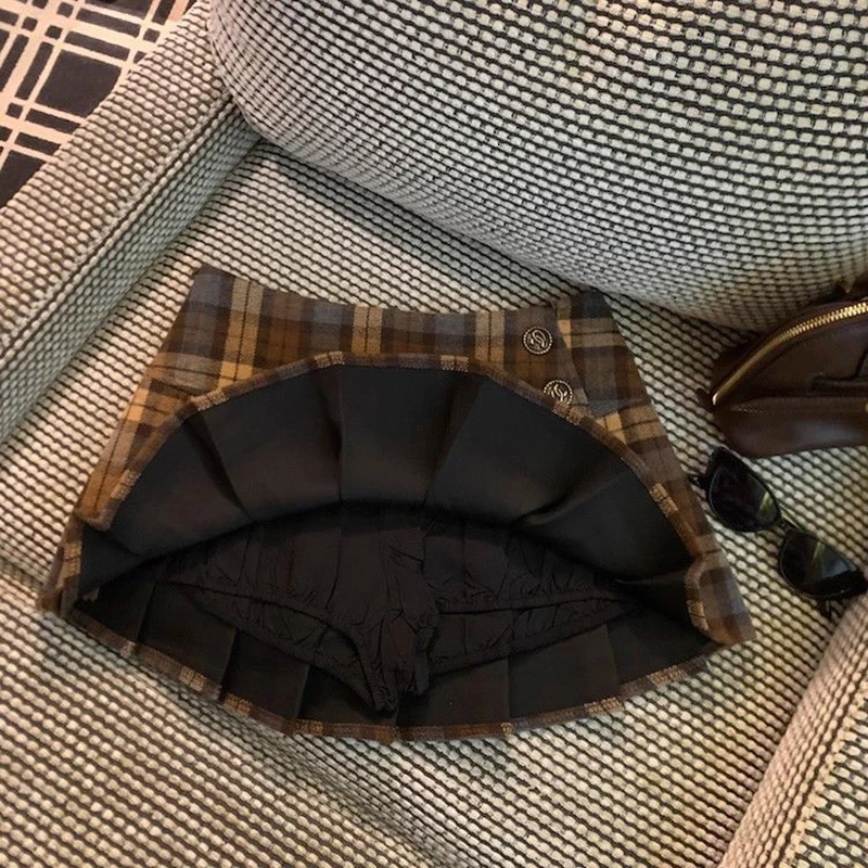 تنورة نسائية أمريكية عتيقة من Preppy Y2K منقوشة بطيات تنورة حلوة على شكل حرف A اليابان Jk خريف شتاء كلاسيكي بسيط تنورة هاراجوكو صغيرة