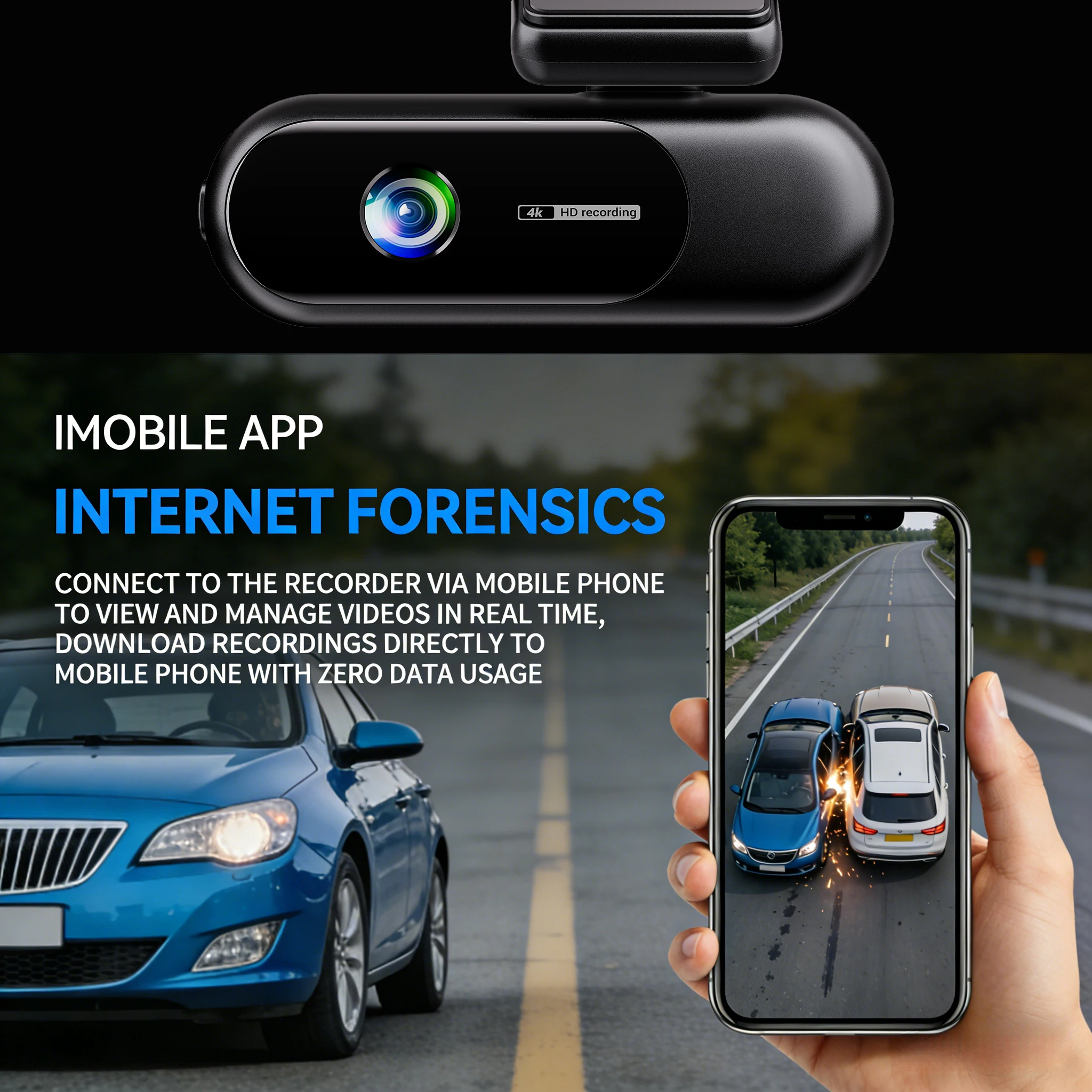 Cámara para Auto con Doble Lente 4K WiFi, DVR Delantera y Trasera, Visión Nocturna, Estacionamiento 24H, Mini Caja Negra, Grabadora de Video para Vehículo