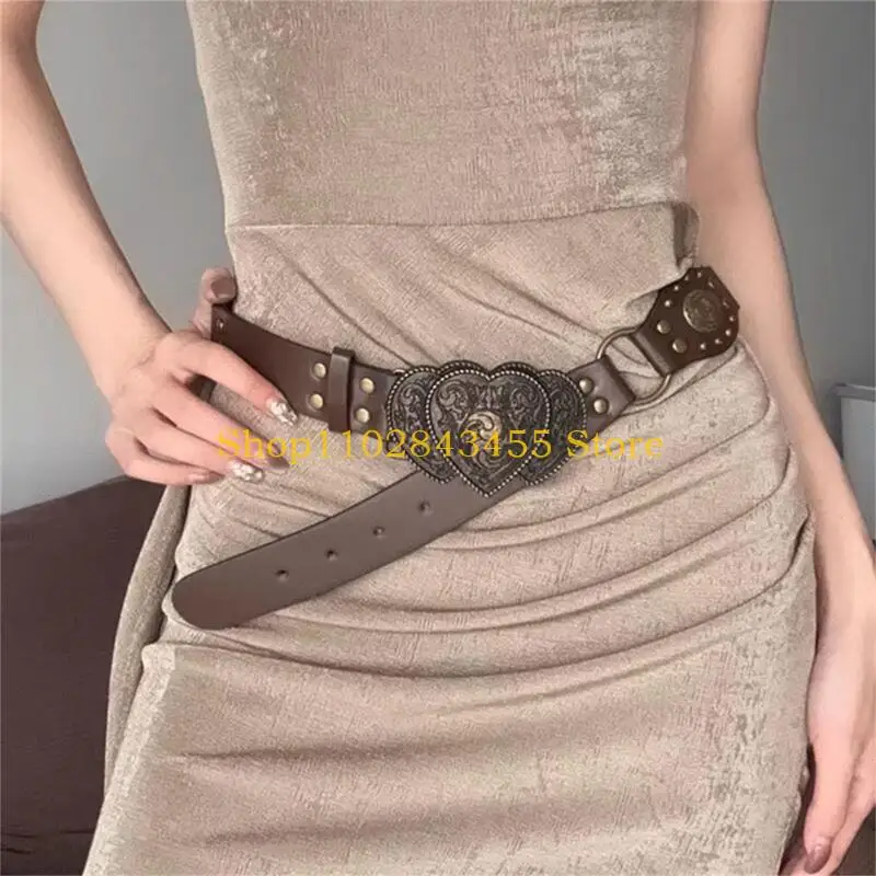 49MC Heart Waist Belt Engraved Ornamentation and Round Hardware Girdle, Classical Waistband for Jeans, Skirts, Dresses, Blouses