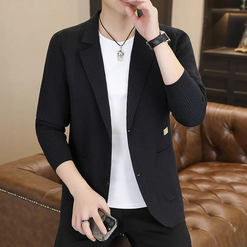 

Мужской открытый кардиган-жакет: повседневный свободный вязаный свитер для весны и осени, новинка, модный топ с воротником-стойкой, трендовый стиль