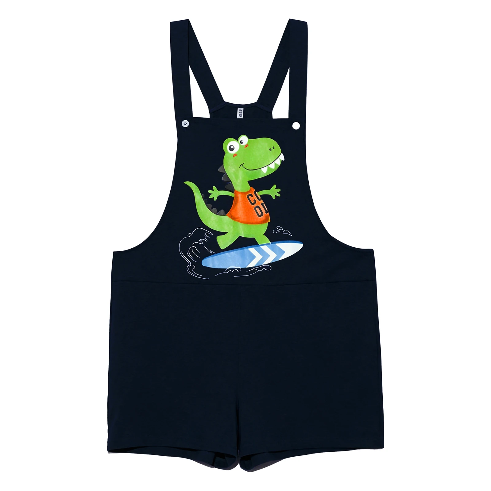 Men Cartoon Dinosaur Printed Overalls Pajamas Back Color Blocking Pockets Adjustable Straps Bib Shorts Rompers Sleepwear