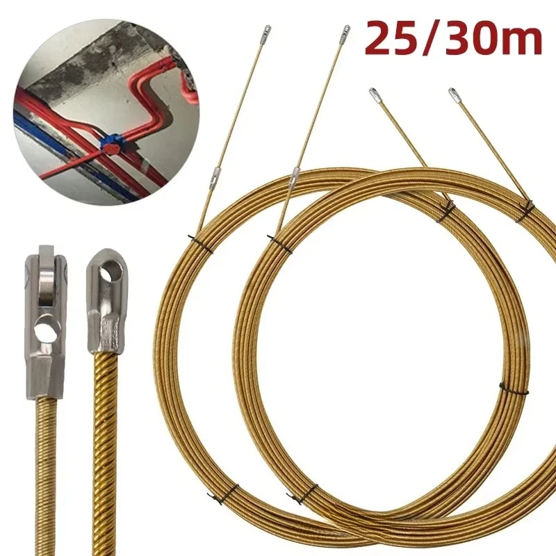 25/30m Universal Wire Threading Device Spring High Elasticity Rope Pulling Device With Pulley Electricians Cable Running Puller