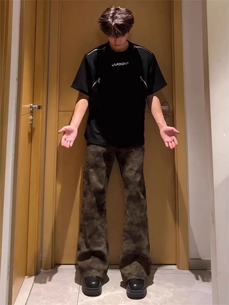 Amerikaanse retro camouflage uitlopende jeans heren herfst winter high street vibe fce gevoerde liftzak afslankmesbroek