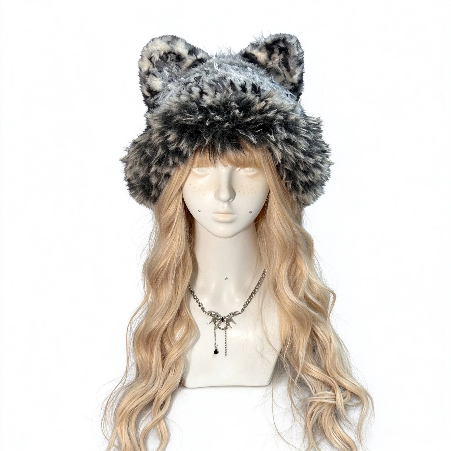 Handmade Leopard Print Cat Ear Trapper Hat Women Winter Warm Custom Crochet Fluffy Knit Beanie Men Casual Gothic Y2k Unisex Caps