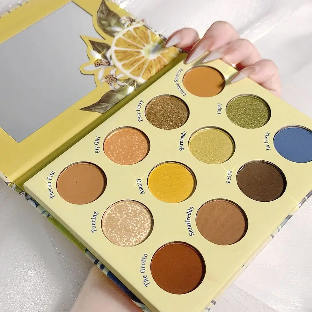 Lemon Eyeshadow Palette 12 Colors Matte Shimmer Glitter Sequins Eye Makeup Women Cosmetic Waterproof Long-lasting