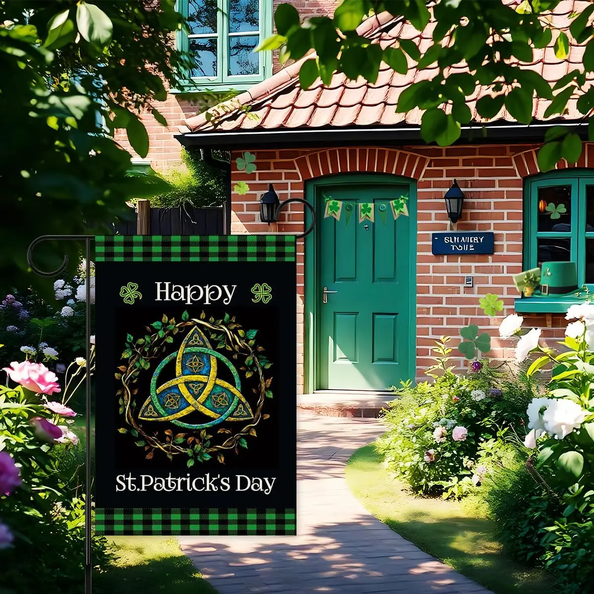 Happy St. Patrick's Day Garden Flag,Lucky Shamrock Irish Clovers The Holy Trinity Flag for Outside,St. Patrick's Day ZZM