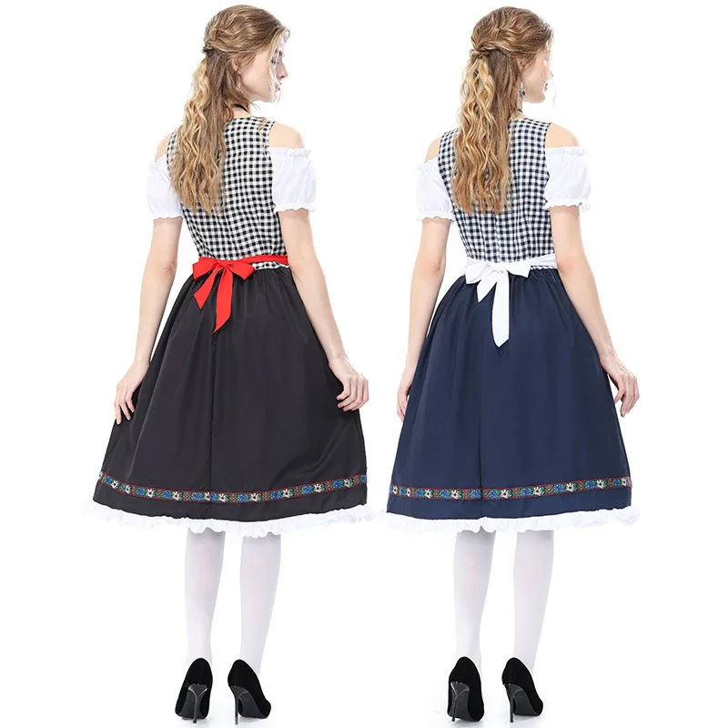 German Bavarian Dirndl Costume For Women Off Shoulder Square Neck Plaid Dress Beer Party Halloween Cosplay Outfit 4 Colors view 4