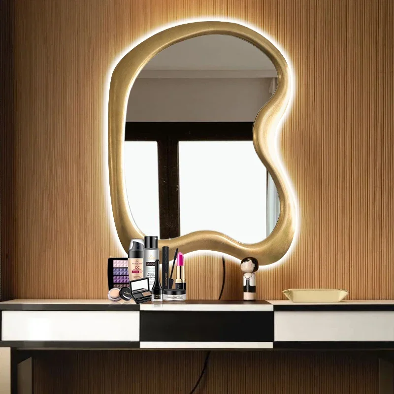 Shower Led Wall Mirror Vanity Lights Minimalist Gold Mirror Nordic Luxury Irregular Girls Espejo Decorativo Room Decor GXR40XP